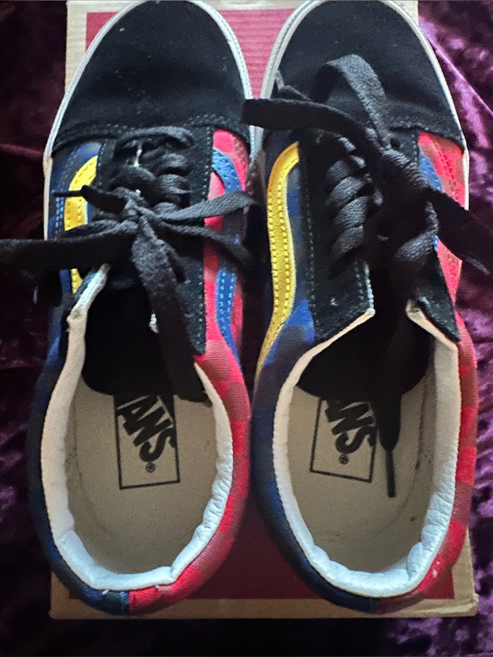 Vans Ladies Black Low Top Sneakers with Red, Blue & Yellow Accents